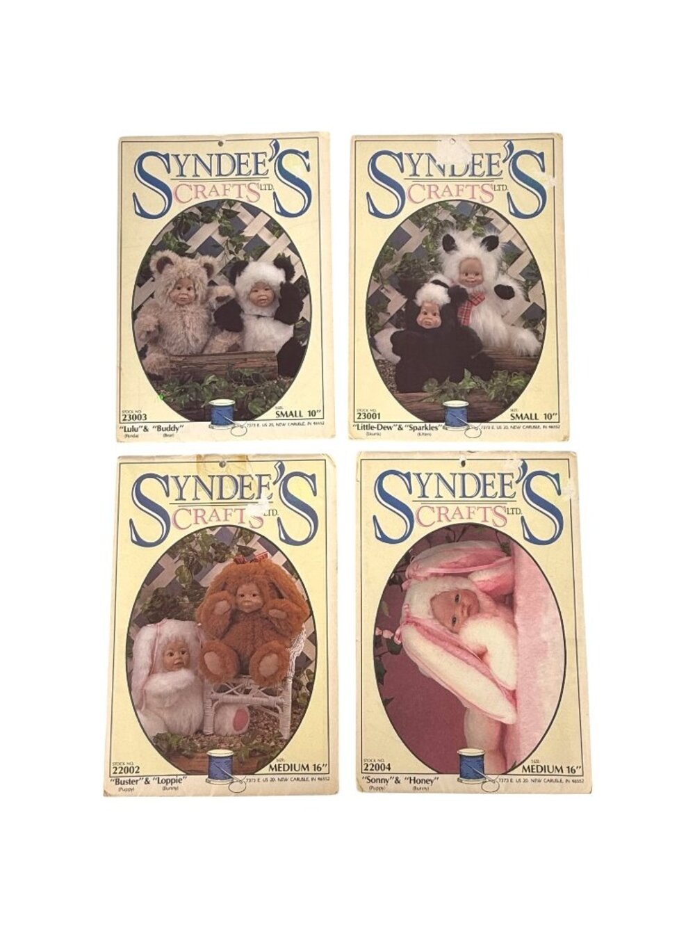 4 Syndees Crafts Plush Animal Sewing Pattern Panda Bear Skunk Kitten Puppy Bunny